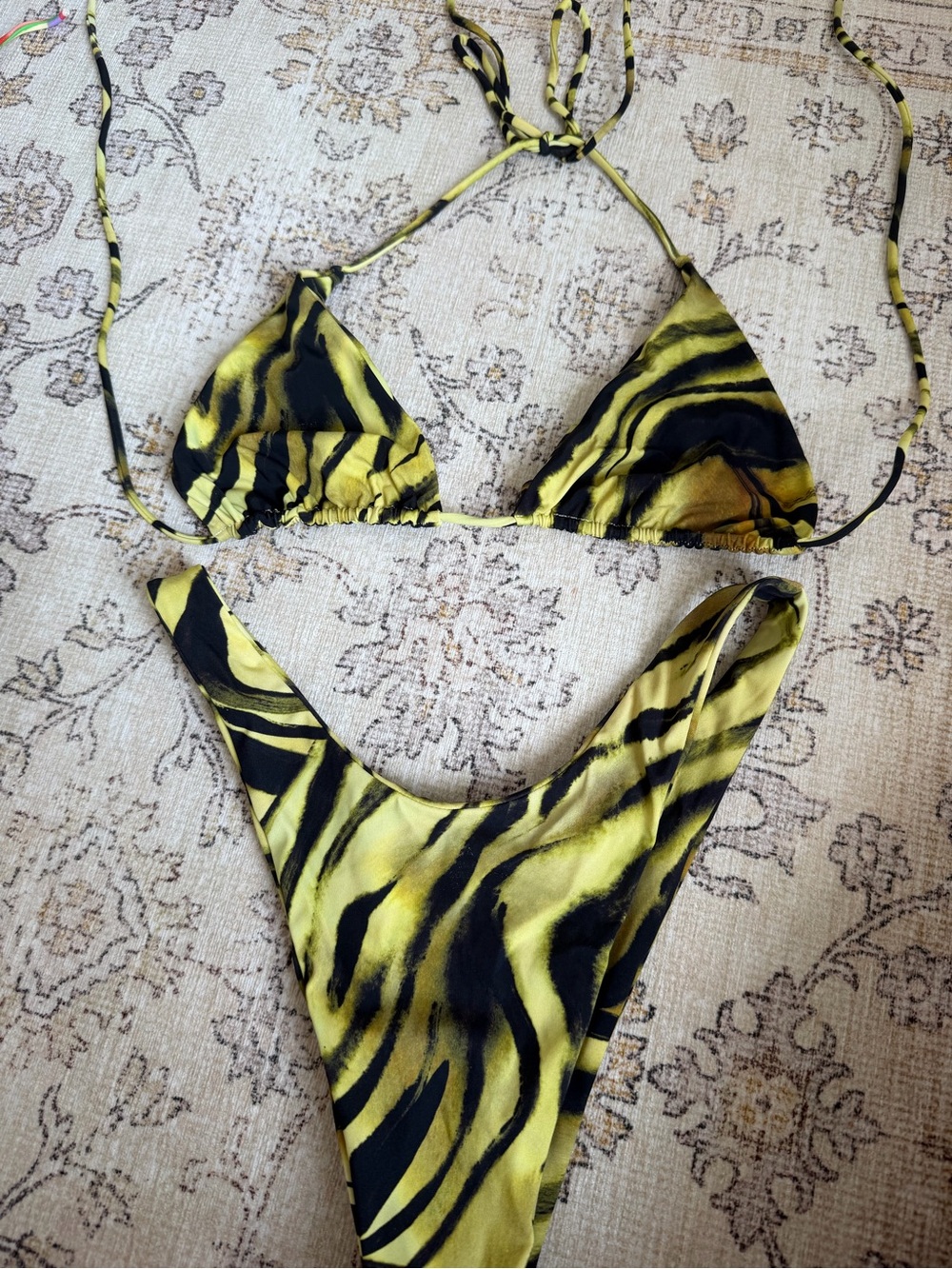 RESA Women’s Yellow & Black Tiger-Print Triangle Bikini Set